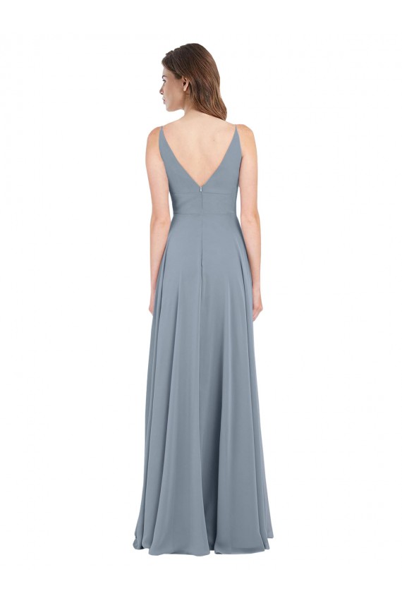 Outlet Fitted V-Neckline Long Chiffon Bridesmaid Dress with V-Back UK