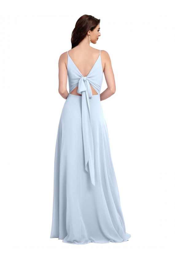 Outlet Long Floor Length V-Neck Chiffon Bridesmaid Dress with Keyhole Back UK