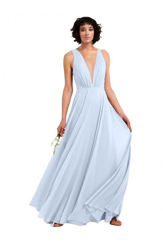 Outlet Daring Plunging V-Neck Long Chiffon Bridesmaid Dress with Pleated Bodice UK