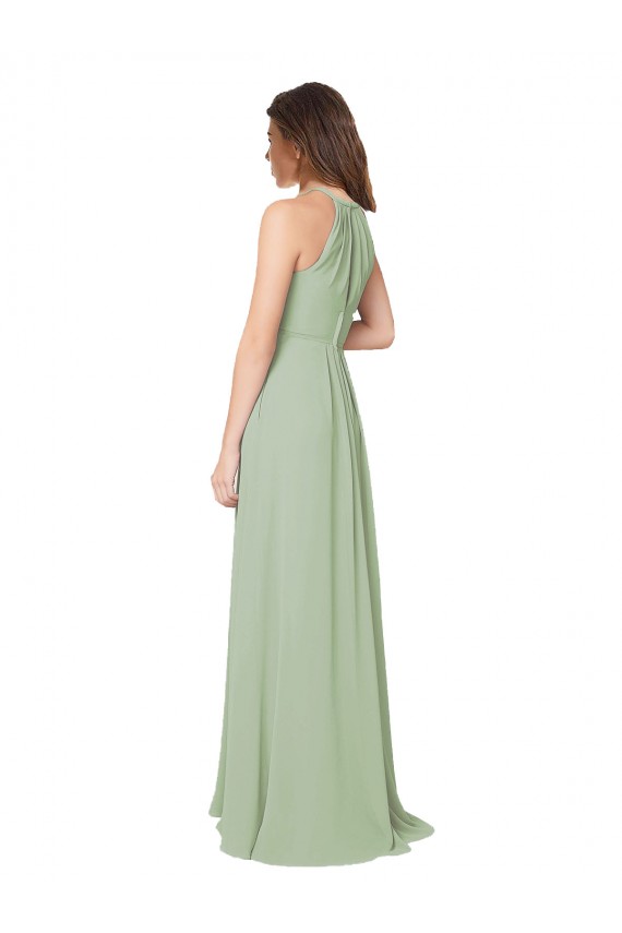 Outlet High Halter Neck Keyhole Chiffon Bridesmaid Dress UK