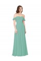 Outlet Flounce Sleeves Off the Shoulder Long Chiffon Bridesmaid Dress UK