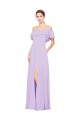 Outlet Ruffled Off the Shoulder Long Chiffon Bridesmaid Dress with Slit UK