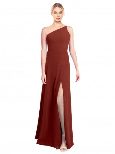 Outlet Fit and Flare One Shoulder Long Chiffon Bridesmaid Dress with High Slit UK