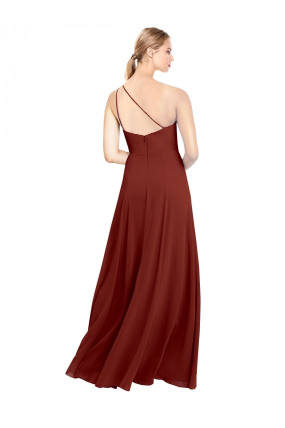 Outlet Fit and Flare One Shoulder Long Chiffon Bridesmaid Dress with High Slit UK