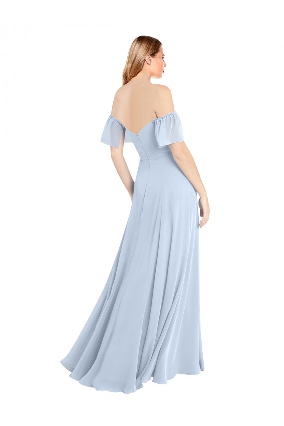 Outlet Off the Shoulder Flutter Sleeves Long Chiffon Bridesmaid Dress UK