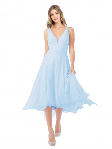 Outlet Chiffon Midi Length Keyhole Back Cocktail Bridesmaid Dress UK