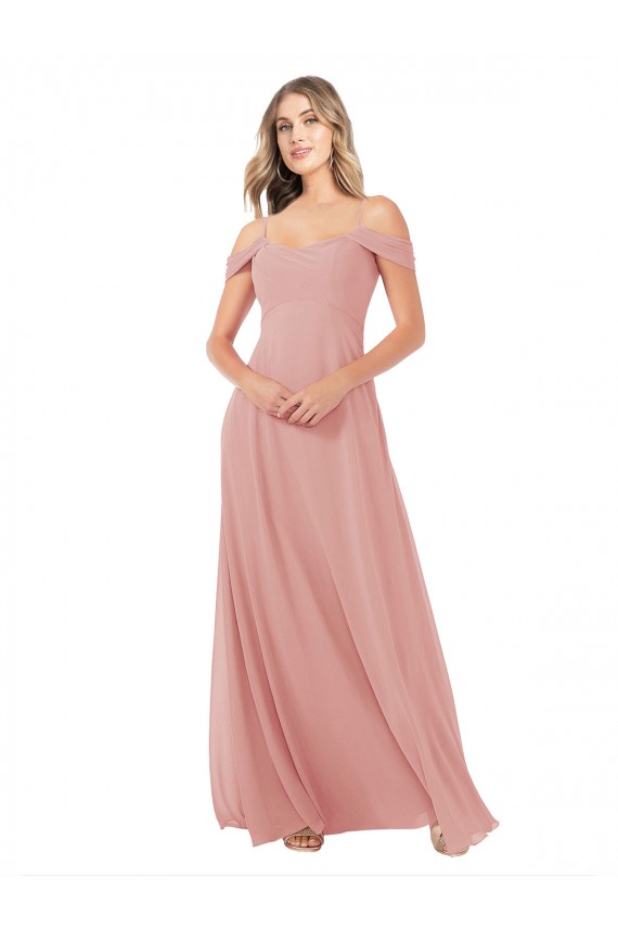 Outlet Draped Shoulder Sash Back Chiffon Bridesmaid Dress UK