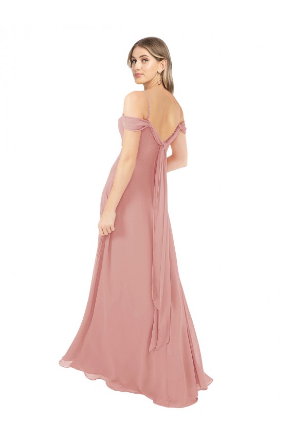Outlet Draped Shoulder Sash Back Chiffon Bridesmaid Dress UK