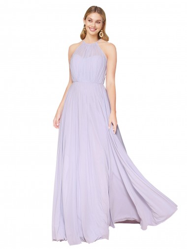 Outlet High Neck Halter Shirred Chiffon Bridesmaid Dress / Formal Prom Dress UK