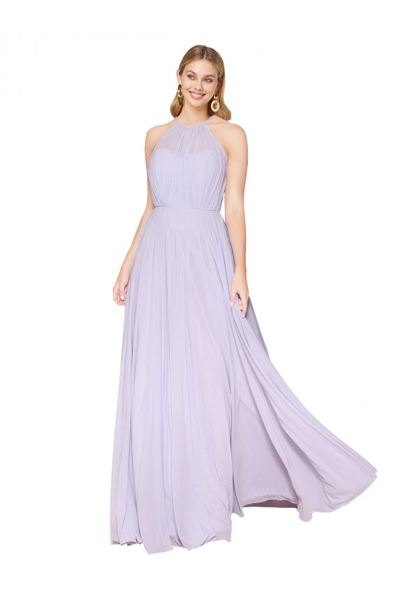 Outlet High Neck Halter Shirred Chiffon Bridesmaid Dress / Formal Prom Dress UK