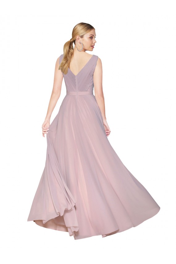 Outlet Draped V-Neck Long Chiffon Bridesmaid Dress / Formal Prom Dress with Shirred Bodice UK