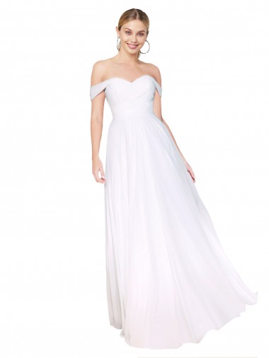 Outlet Off the Shoulder Long Full Length Chiffon Bridesmaid Dress / Formal Prom Dress UK