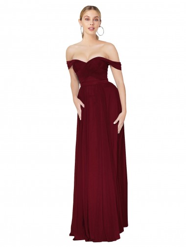 Outlet Shirred Sweetheat Neckline Off the Shoulder Long Chiffon Bridesmaid Dress / Formal Prom Dress UK
