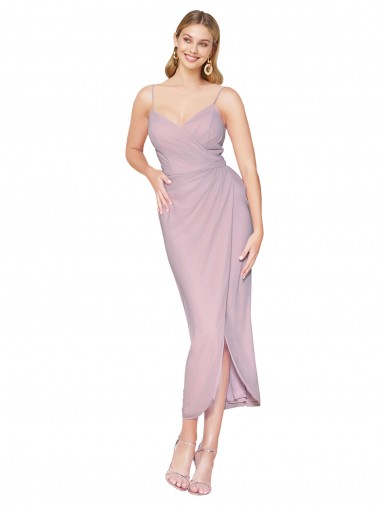Outlet Short Knee Length Chiffon Wrap Bridesmaid Dress / Cocktail Prom Dress with Straps UK