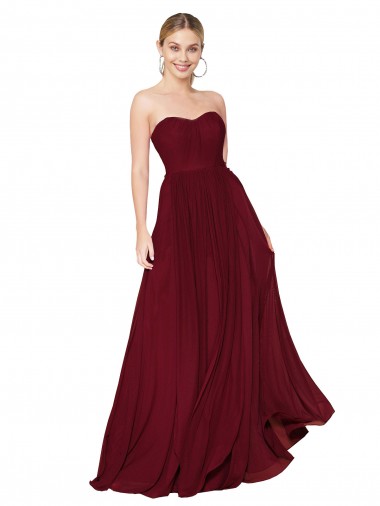 Outlet Draped Strapless Long A-Line Chiffon Bridesmaid Dress / Formal Prom Dress UK
