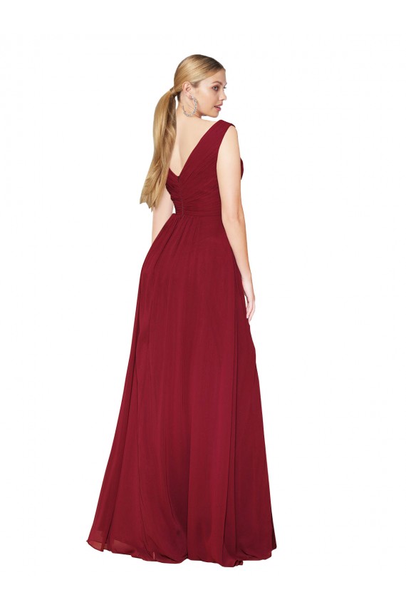 Outlet Draped Mermaid Long V-Neck Chiffon Bridesmaid Dress / Formal Prom Dress with High Slit UK