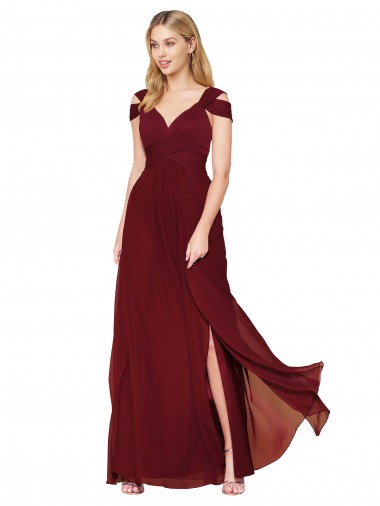 Outlet Off the Shoulder Long Chiffon Bridesmaid Dress / Formal Prom Dress with Side Slit UK