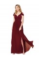Outlet Off the Shoulder Long Chiffon Bridesmaid Dress / Formal Prom Dress with Side Slit UK