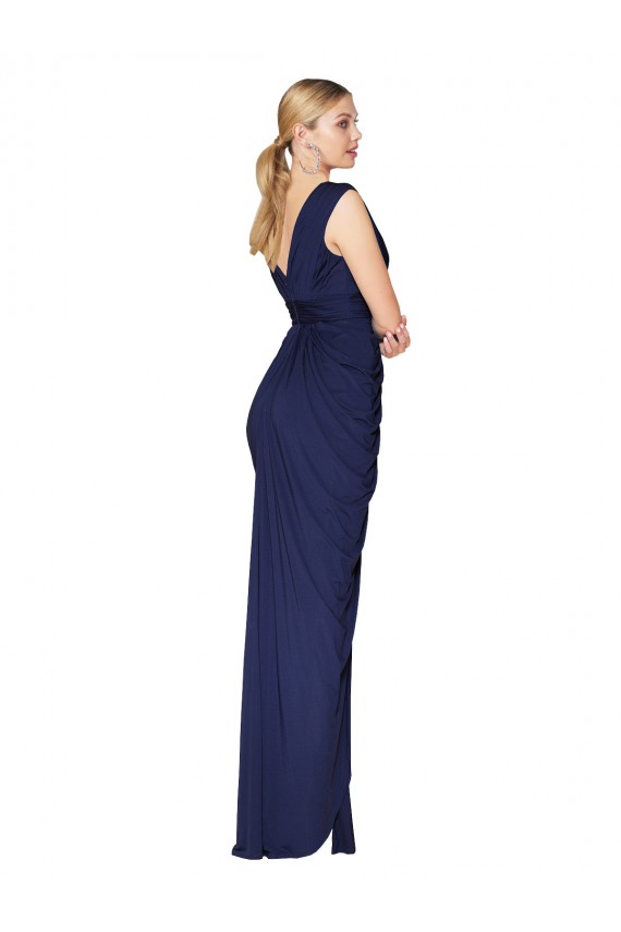 Outlet Draped V-Neck Long Chiffon Bridesmaid Dress / Formal Prom Dress with Front Slit UK