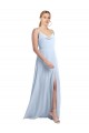 Outlet Draped Cowl Neck Tied Straps Long Chiffon Bridesmaid Dress with Slit UK