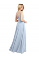 Outlet Draped Cowl Neck Tied Straps Long Chiffon Bridesmaid Dress with Slit UK