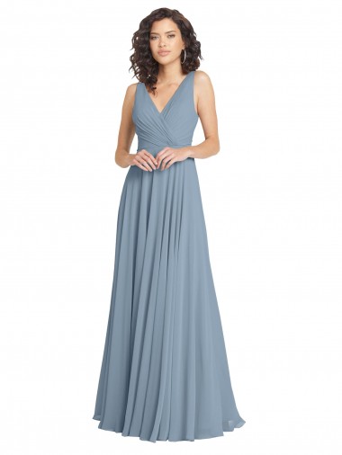 Outlet Faux Surplice Bodice Long Chiffon Bridesmaid Dress with V-Neckline UK