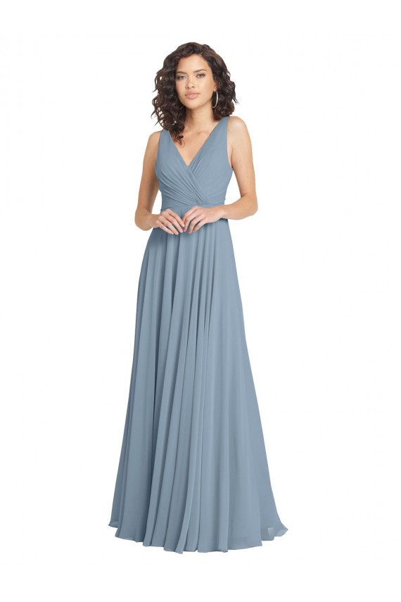 Outlet Faux Surplice Bodice Long Chiffon Bridesmaid Dress with V-Neckline UK