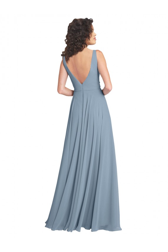 Outlet Faux Surplice Bodice Long Chiffon Bridesmaid Dress with V-Neckline UK