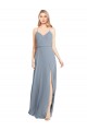 Outlet Spaghetti Straps V-Neckline Long Chiffon Bridesmaid Dress with High Slit UK