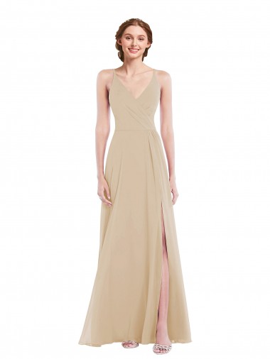 Outlet Faux Wrap Criss Cross Back Maxi Bridesmaid Dress with Front Slit UK