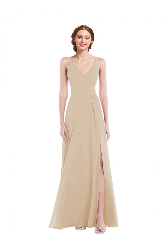 Outlet Faux Wrap Criss Cross Back Maxi Bridesmaid Dress with Front Slit UK