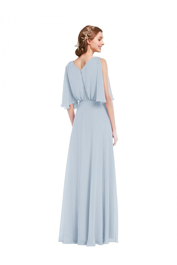 Outlet V-Neck Split Sleeves Blouson Bodice Maxi Bridesmaid Dress UK