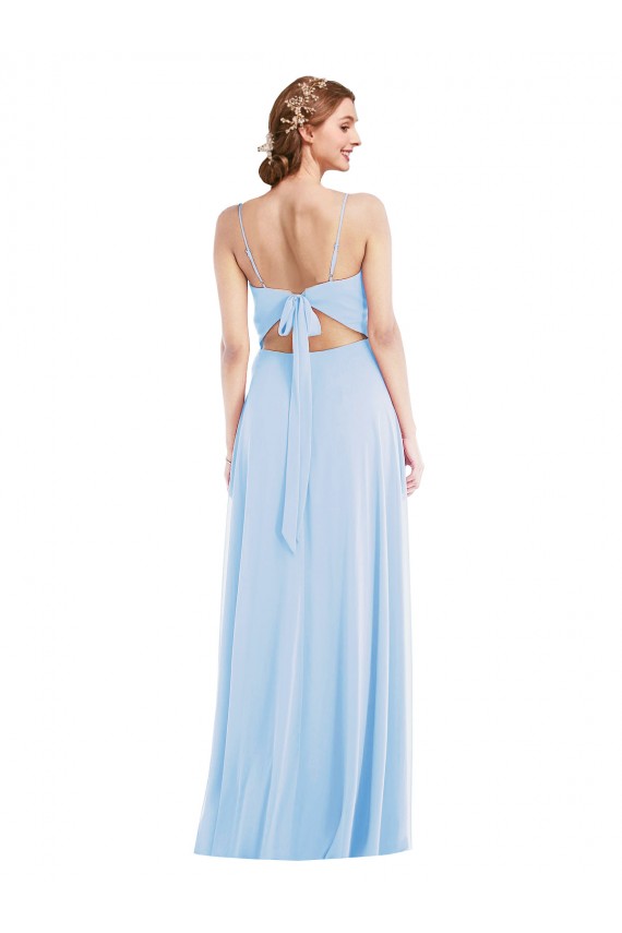 Outlet Tie Back Cutout Maxi Formal Bridesmaid Dress with Front Slit UK