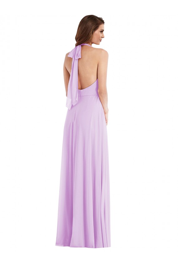 Outlet High Neck Halter Backless Maxi Bridesmaid Dress UK