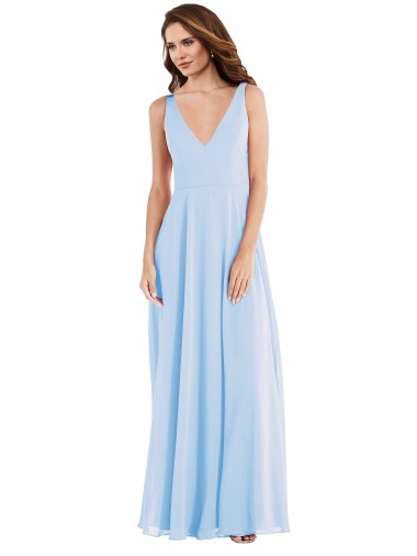 Outlet Deep V-Neck Chiffon Maxi Bridesmaid Dress UK