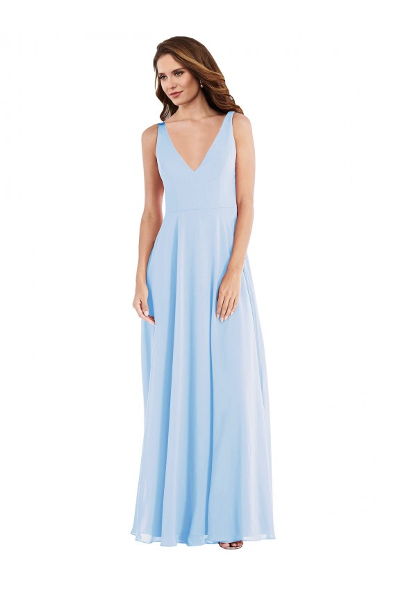 Outlet Deep V-Neck Chiffon Maxi Bridesmaid Dress UK