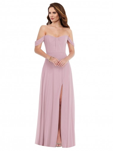 Outlet Off the Shoulder Draped Sleeve Maxi Bridesmaid Dress with Front Slit UK