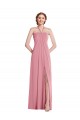 Outlet Draped Chiffon Grecian Column Bridesmaid Dress with Front Slit UK