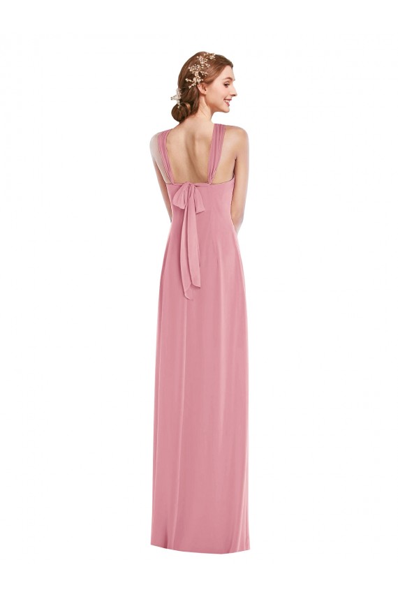 Outlet Draped Chiffon Grecian Column Bridesmaid Dress with Front Slit UK