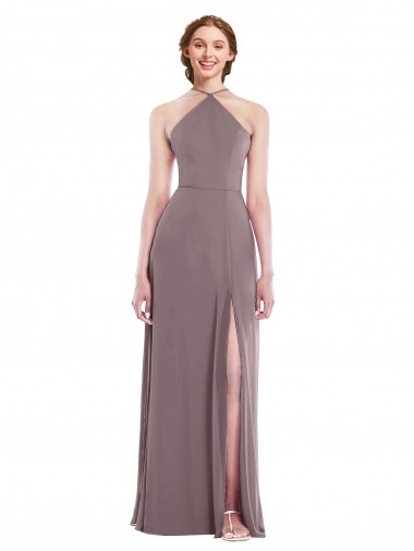 Outlet Diamond Halter Maxi Formal Bridesmaid Dress with Front Slit UK