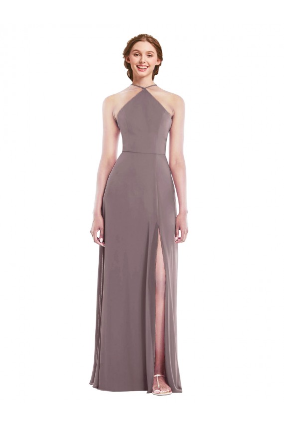 Outlet Diamond Halter Maxi Formal Bridesmaid Dress with Front Slit UK