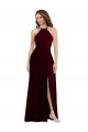 Outlet Halter Spaghetti Straps Maxi Bridesmaid Dress with Front Slit UK