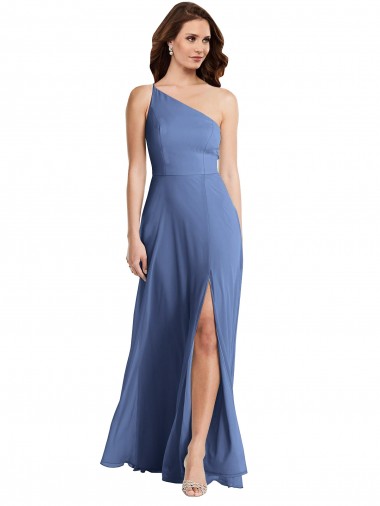 Outlet One Shoulder Full Length Maxi Formal Bridesmaid Dress with Flirty Slit UK
