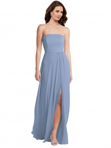 Outlet Strapless A-Line Maxi Bridesmaid Dress with Front Slit UK