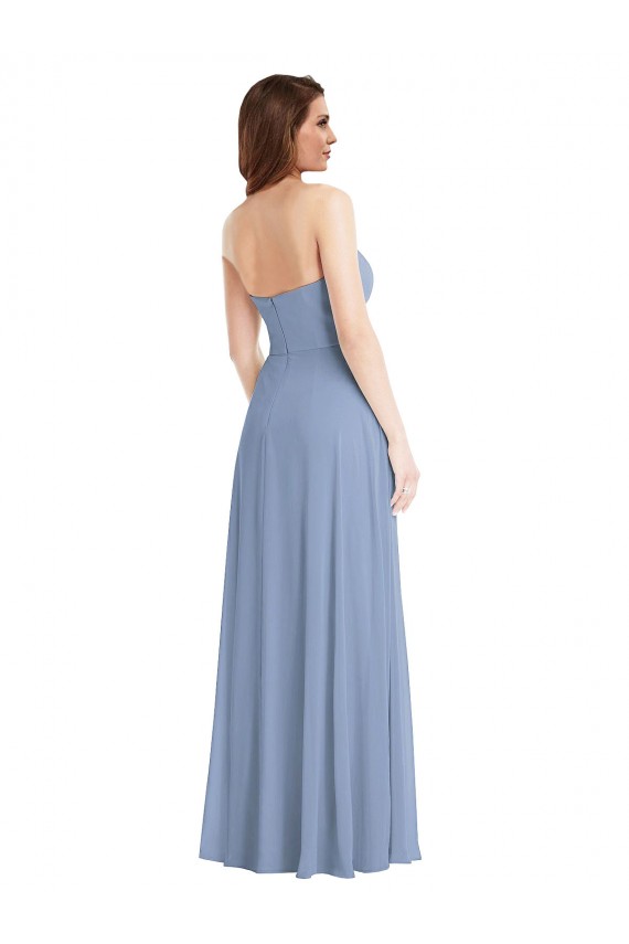 Outlet Strapless A-Line Maxi Bridesmaid Dress with Front Slit UK
