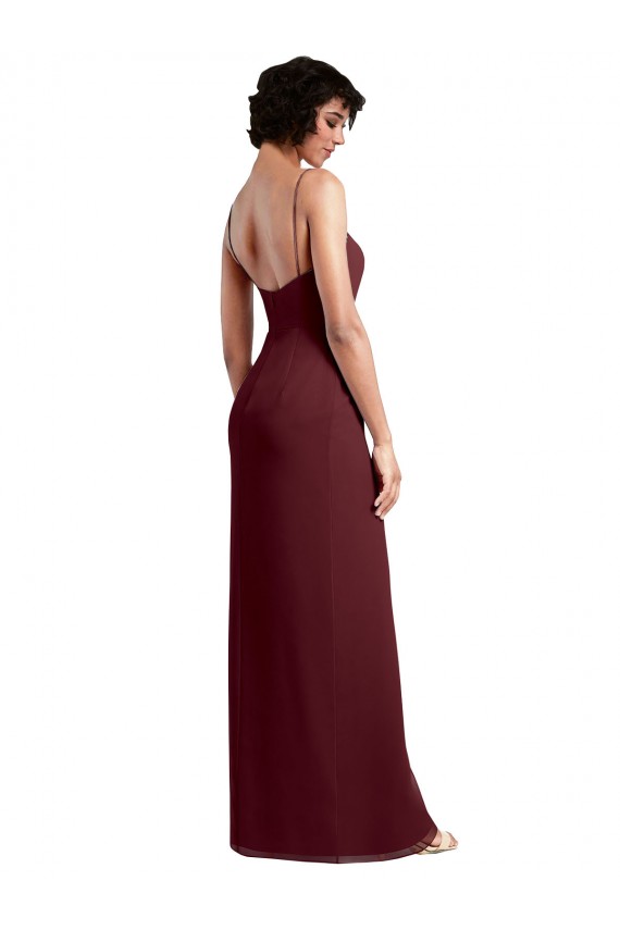 Outlet Sleek Straight Neckline Chiffon Bridesmaid Dress with Spaghetti Straps and High Side Slit UK