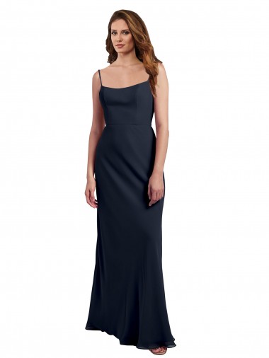 Outlet Scoop Neck Long Chiffon Open Back Bridesmaid Dress with Spaghetti Straps UK