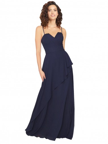 Outlet Ruffled Skirt Low Back Long Chiffon Bridesmaid Dress UK