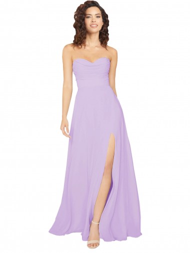 Outlet Draped Sweetheart Long Chiffon Bridesmaid Dress with Front Slit UK