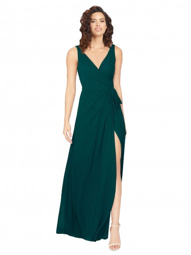 Outlet V-Neck Chiffon Bridesmaid Dress with Front Skirt Slit UK